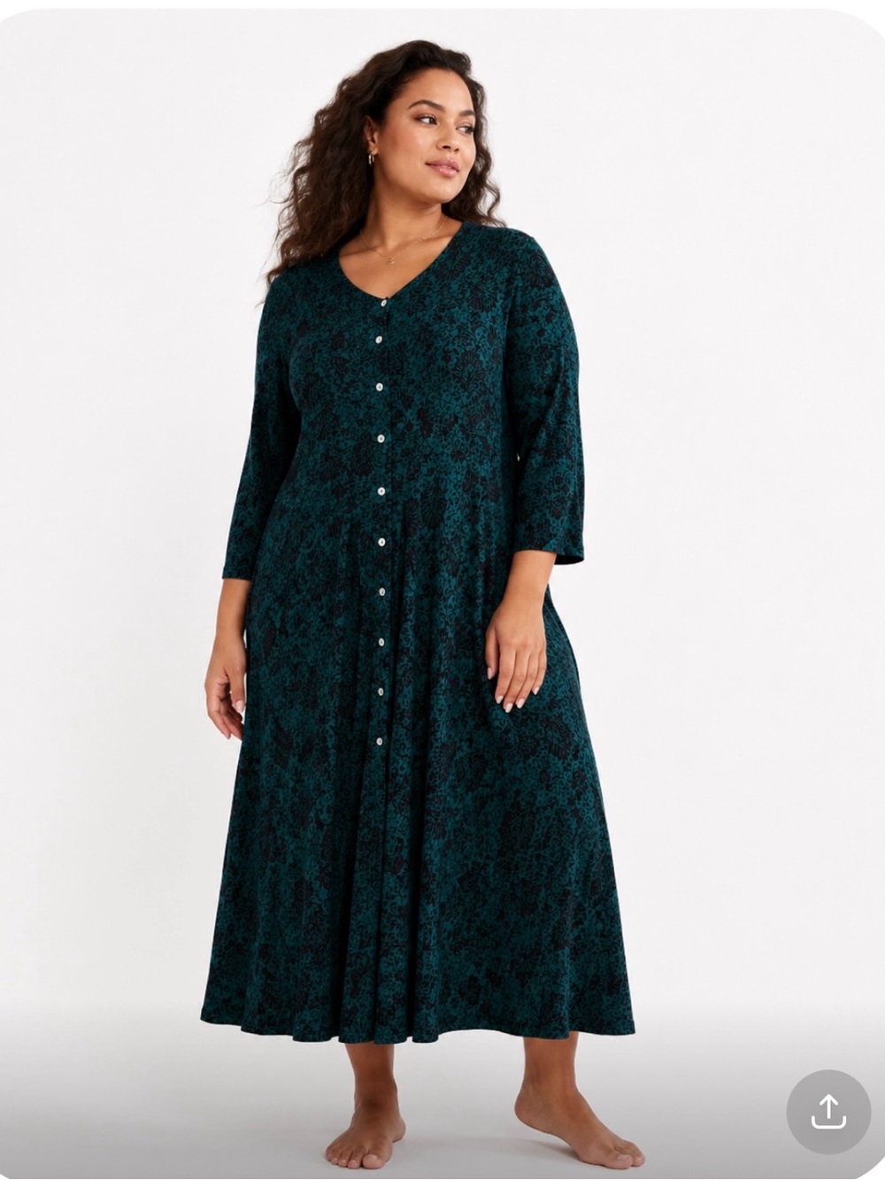 J.JILL Green Button-Front Floral Midi Dress Size XL